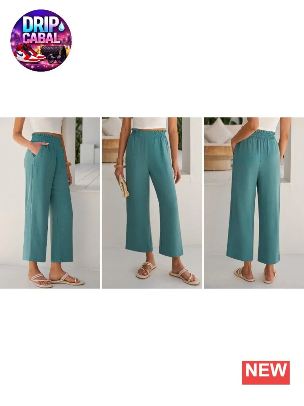 Palazzo Wide Leg Cropped Pants with Pockets, High Waist, Flowy Casual Trousers